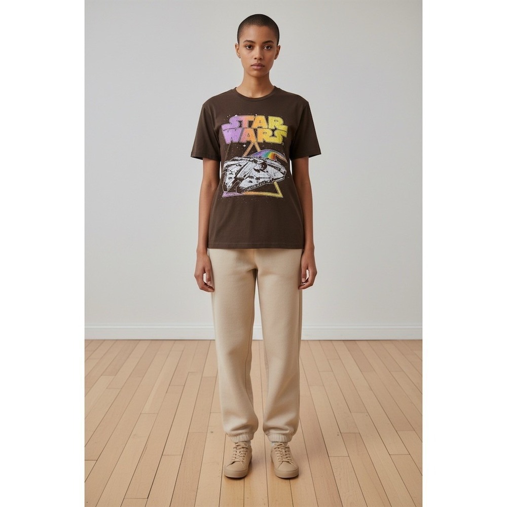 Star Wars T-Shirt Mens Size S Brown Millennium Falcon Rainbow Graphic retro
